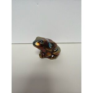 Fenton Iridescent Carnival Glass Frog Figurine Hand Painted signed by J. Cutshaw